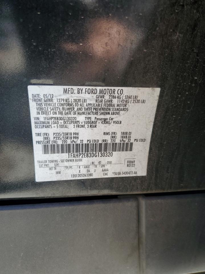 2013 Ford Taurus Sel VIN: 1FAHP2E83DG130320 Lot: 87484925