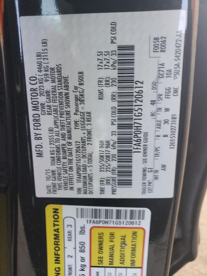 2016 Ford Fusion Se VIN: 1FA6P0H71G5120612 Lot: 82265305