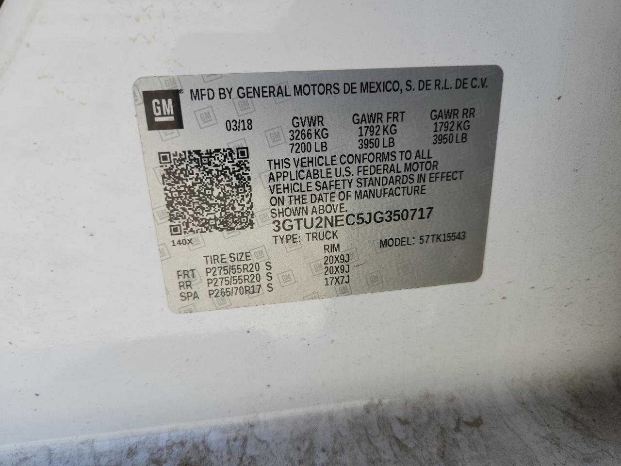 2018 GMC Sierra K1500 Slt VIN: 3GTU2NEC5JG350717 Lot: 84828095