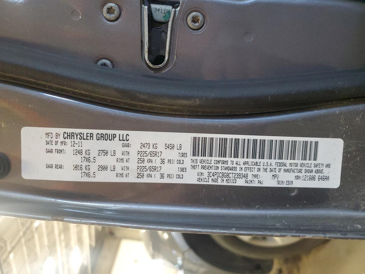 2012 Dodge Journey Sxt VIN: 3C4PDCBG8CT239348 Lot: 82304925