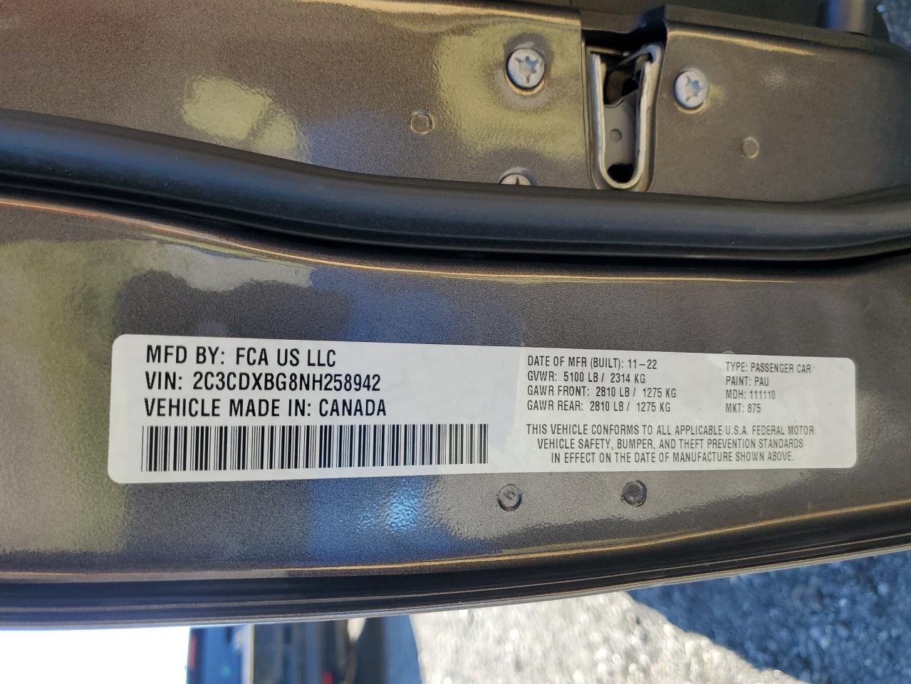 2022 Dodge Charger Sxt VIN: 2C3CDXBG8NH258942 Lot: 82289145