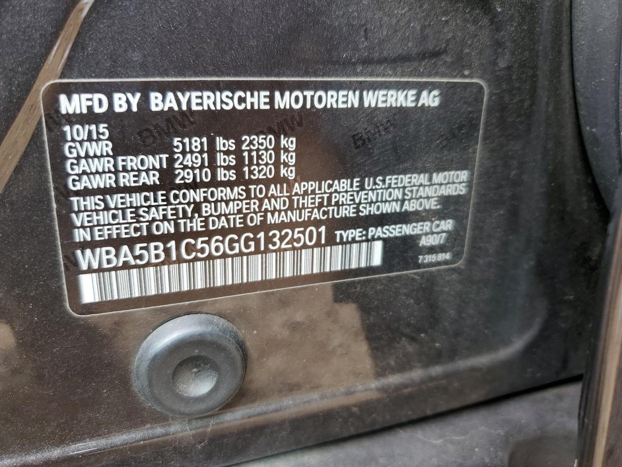 2016 BMW 535 I VIN: WBA5B1C56GG132501 Lot: 82290805