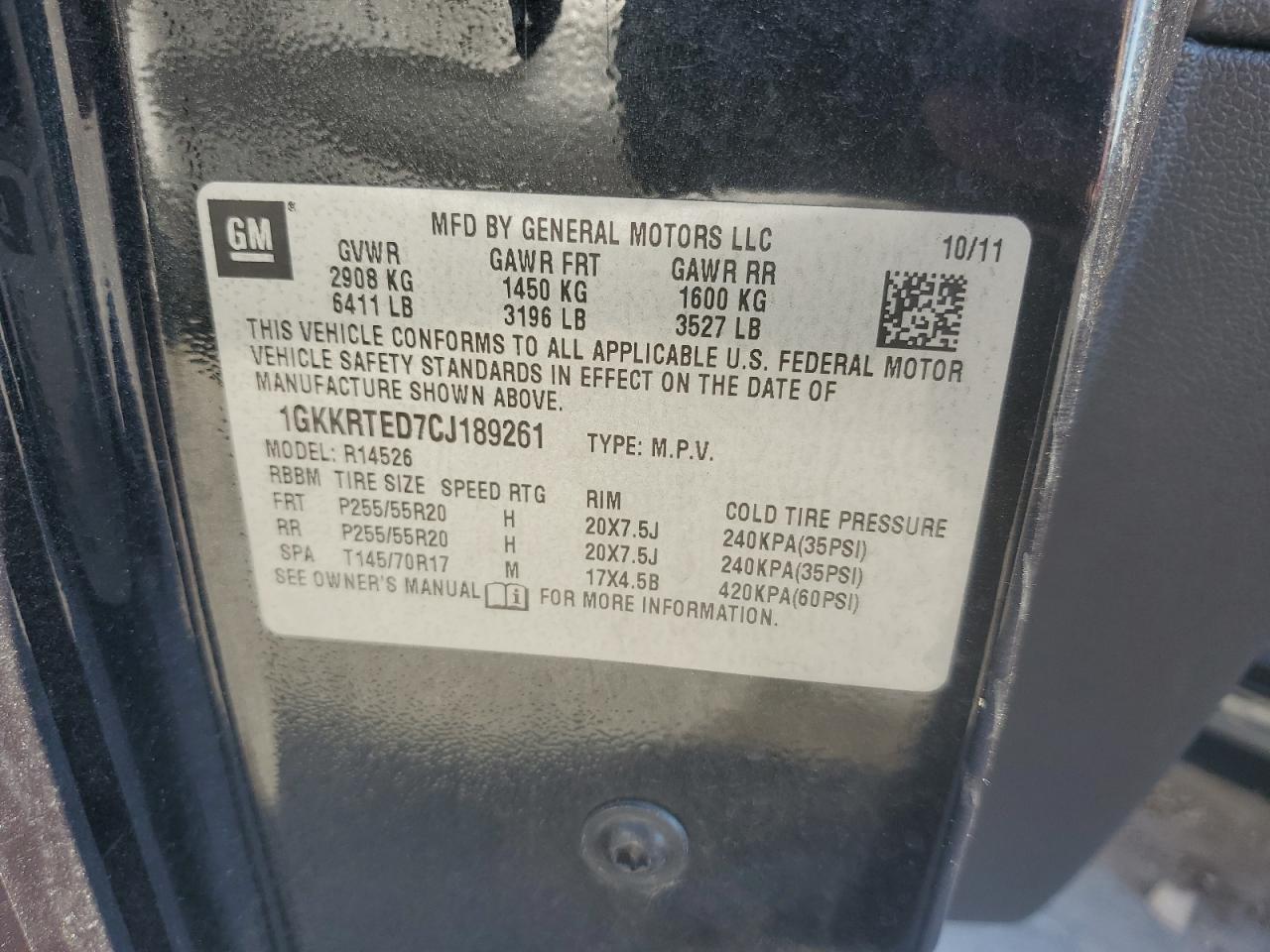 2012 GMC Acadia Denali VIN: 1GKKRTED7CJ189261 Lot: 90581615