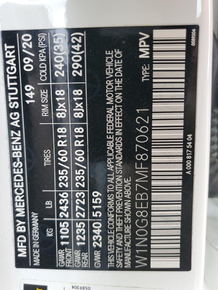 2021 Mercedes-Benz Glc 300 4Matic VIN: W1N0G8EB7MF870621 Lot: 90329075