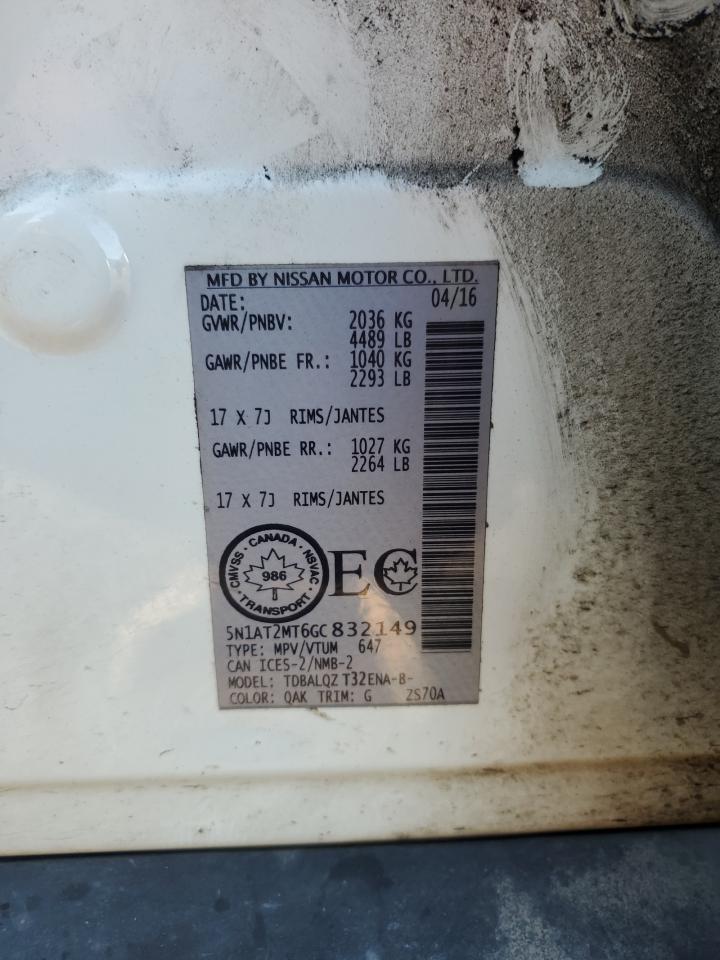 2016 Nissan Rogue S VIN: 5N1AT2MT6GC832149 Lot: 85389185