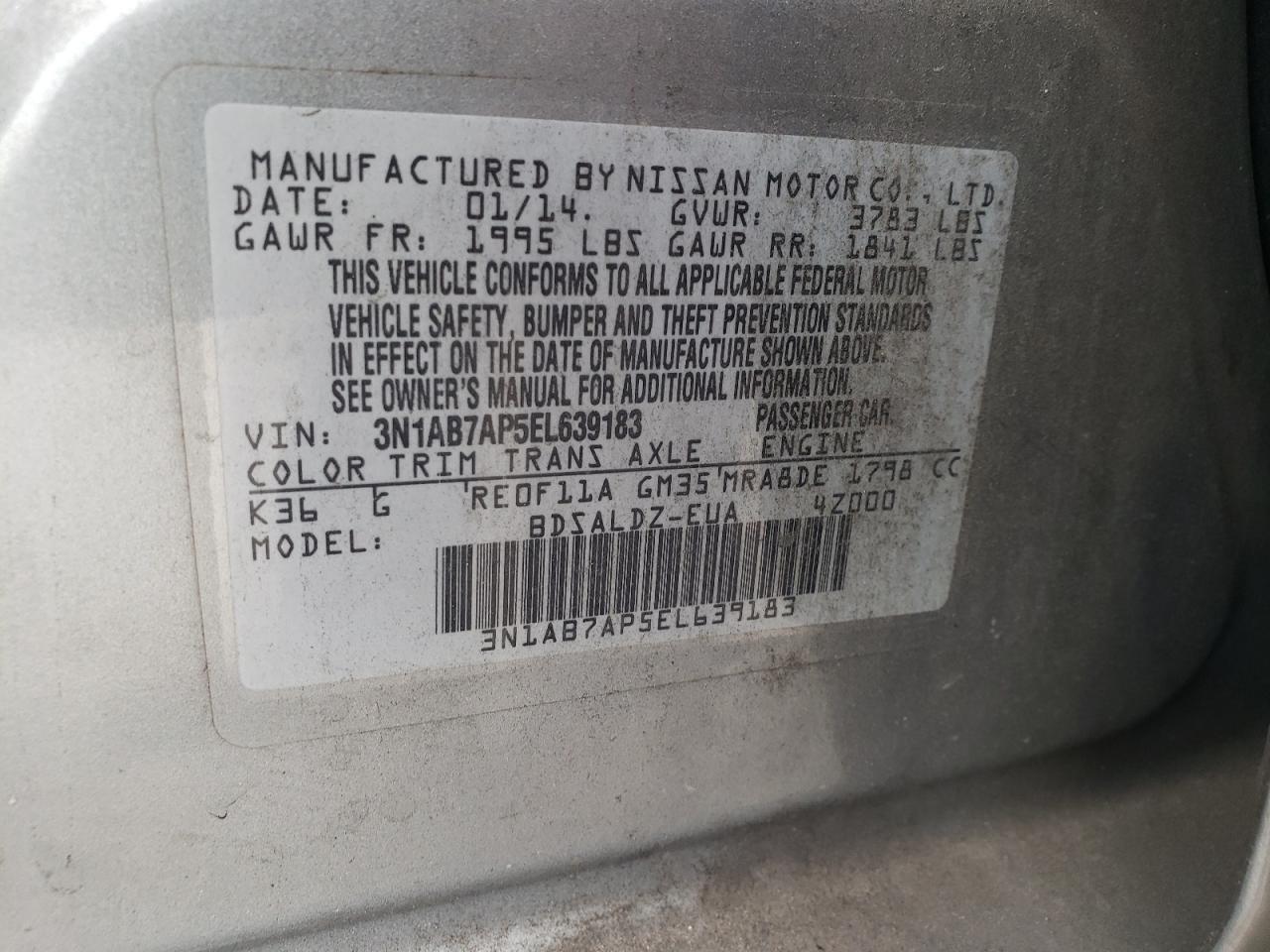 2014 Nissan Sentra S VIN: 3N1AB7AP5EL639183 Lot: 84900445