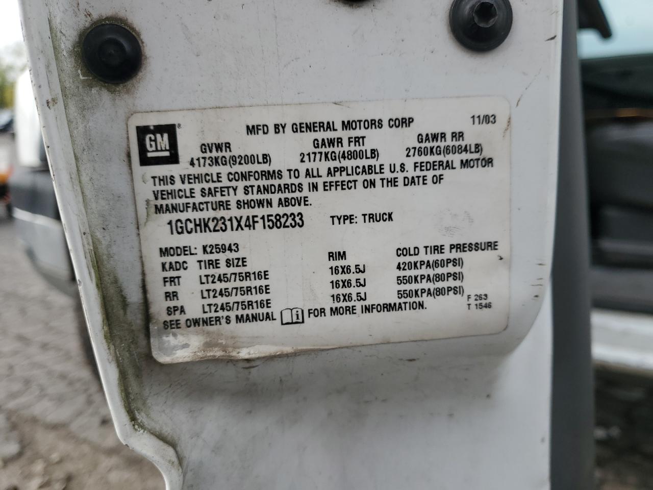 2004 Chevrolet Silverado K2500 Heavy Duty VIN: 1GCHK231X4F158233 Lot: 82200445