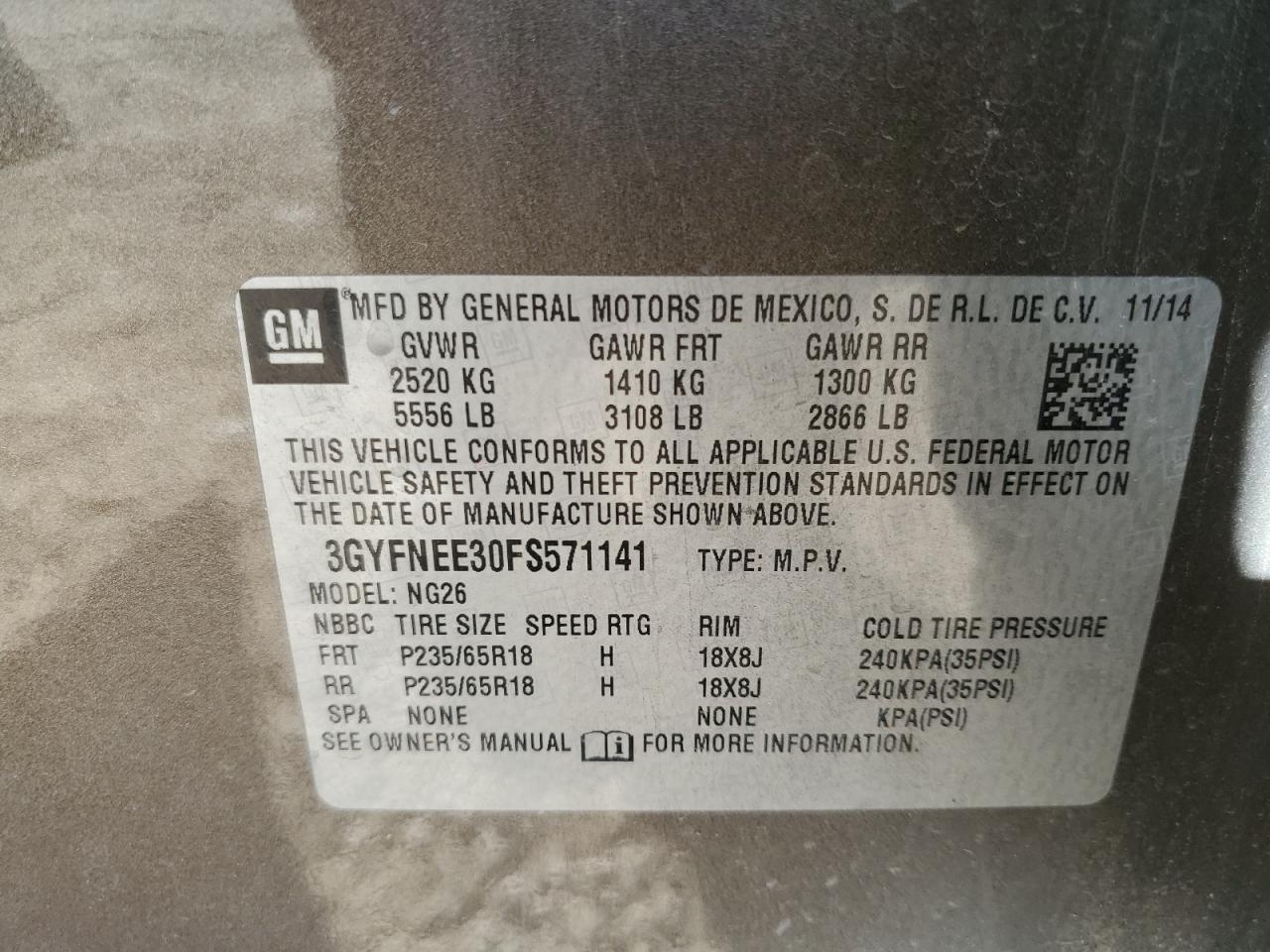 2015 Cadillac Srx Luxury Collection VIN: 3GYFNEE30FS571141 Lot: 90111625