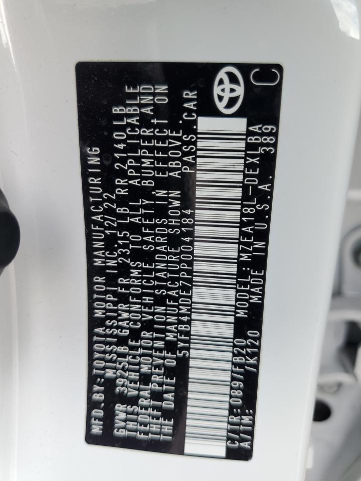 2023 Toyota Corolla Le VIN: 5YFB4MDE7PP004184 Lot: 81720425