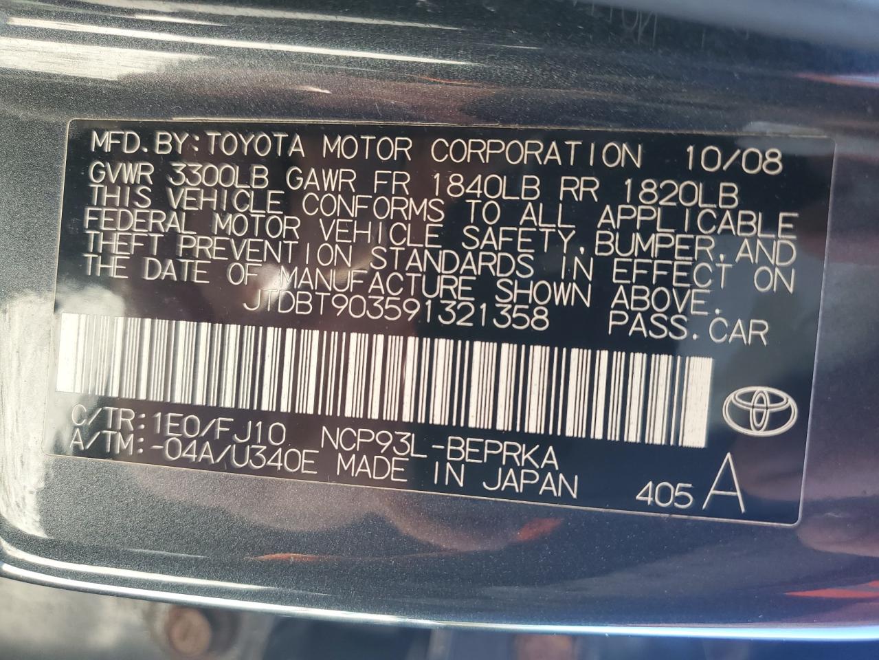 2009 Toyota Yaris VIN: JTDBT903591321358 Lot: 86211015