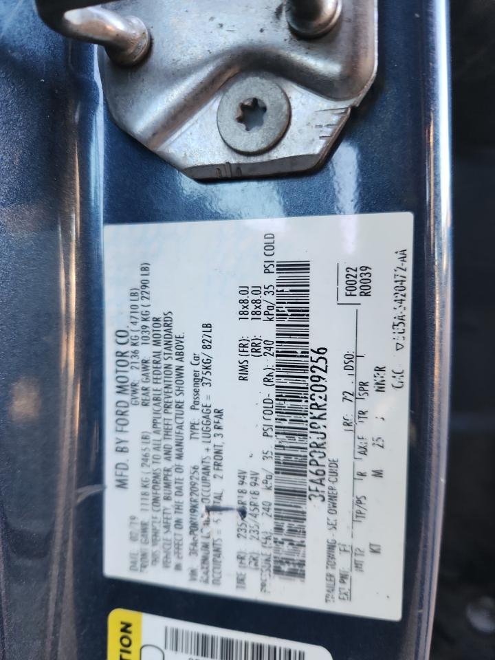 2019 Ford Fusion Titanium VIN: 3FA6P0RU9KR209256 Lot: 82348625