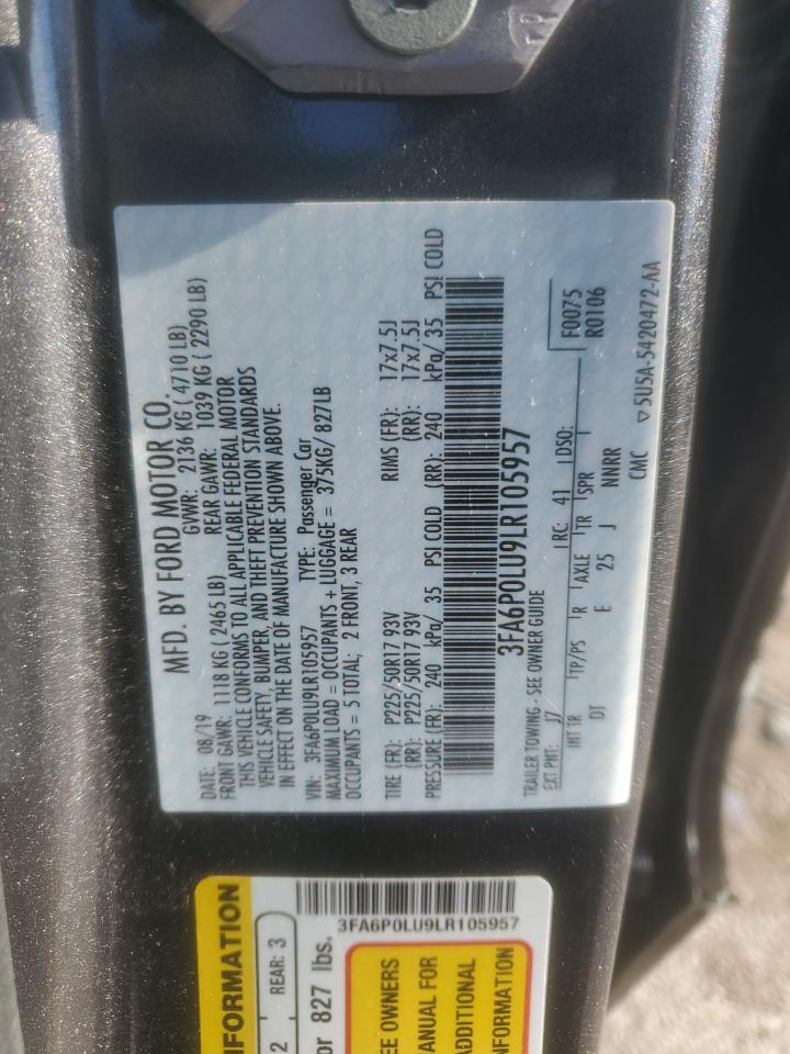 2020 Ford Fusion Se VIN: 3FA6P0LU9LR105957 Lot: 90898915