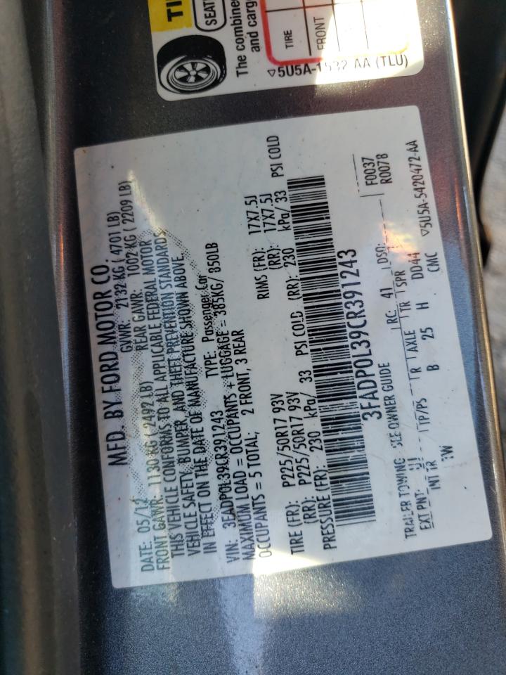 2012 Ford Fusion Hybrid VIN: 3FADP0L39CR391243 Lot: 81672055