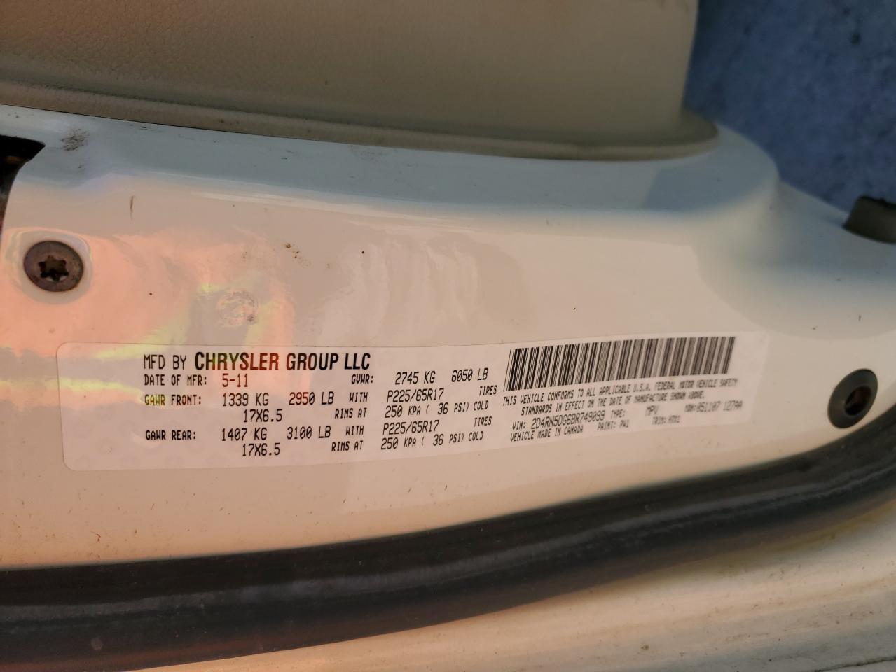 2011 Dodge Grand Caravan Crew VIN: 2D4RN5DG6BR749099 Lot: 86136585