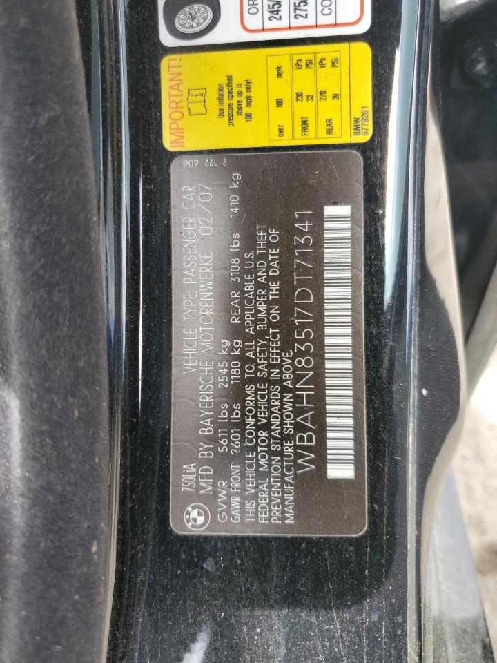 2007 BMW 750 VIN: WBAHN83517DT71341 Lot: 85541425