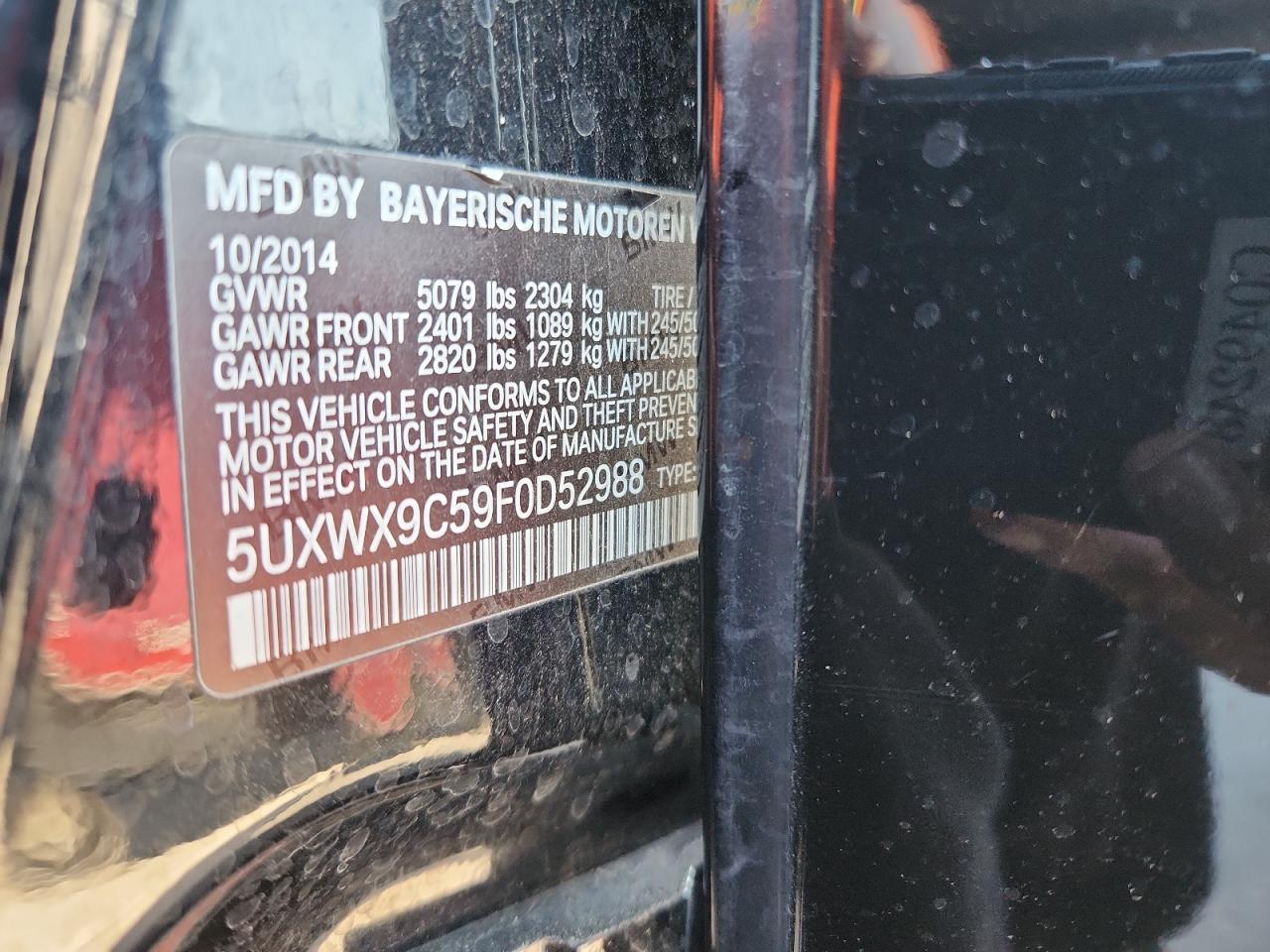 2015 BMW X3 xDrive28I VIN: 5UXWX9C59F0D52988 Lot: 82510685