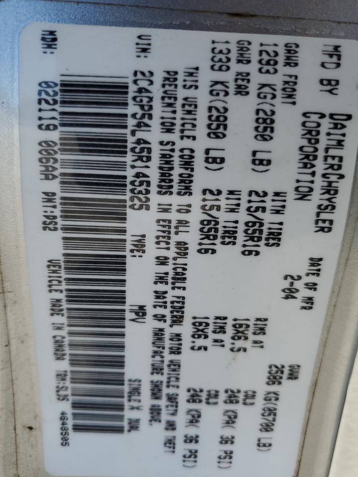 2005 Chrysler Town & Country Touring VIN: 2C4GP54L45R145325 Lot: 86888165