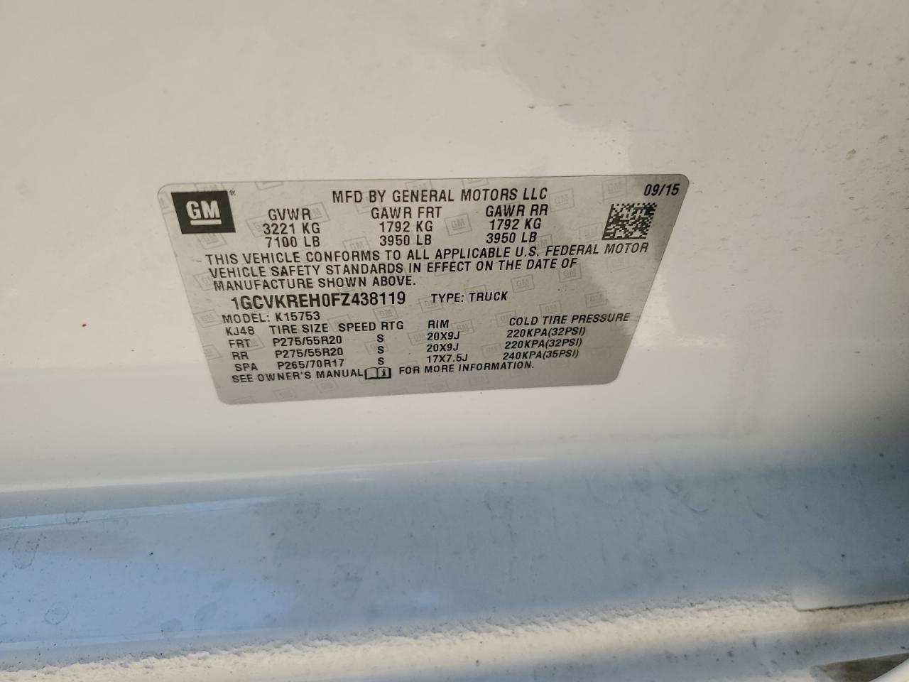 2015 Chevrolet Silverado K1500 Lt VIN: 1GCVKREH0FZ438119 Lot: 84739865