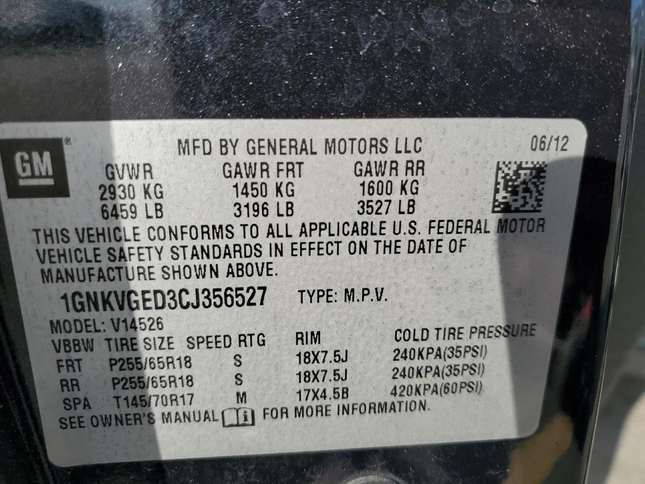 2012 Chevrolet Traverse Lt VIN: 1GNKVGED3CJ356527 Lot: 85876545