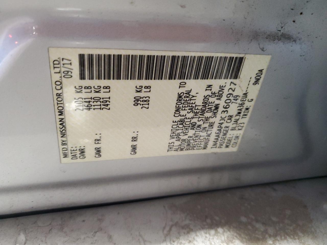2018 Nissan Maxima 3.5S VIN: 1N4AA6AP4JC360927 Lot: 84419475