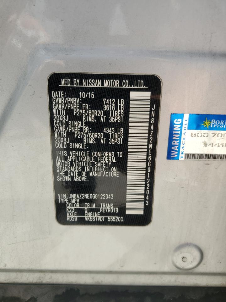 2016 Infiniti Qx80 VIN: JN8AZ2NE6G9122043 Lot: 89894715