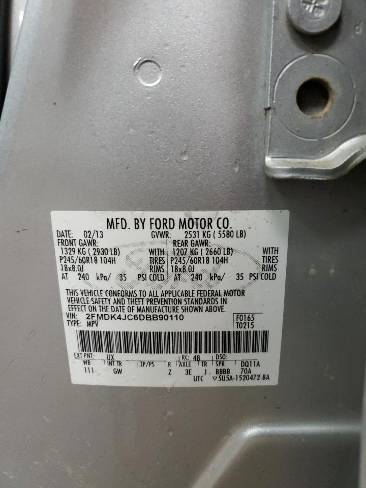 2013 Ford Edge Sel VIN: 2FMDK4JC6DBB90110 Lot: 86109775