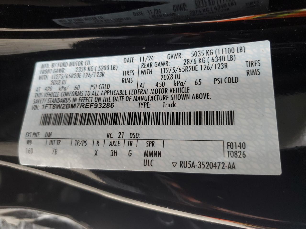 2024 Ford F250 Super Duty VIN: 1FT8W2BM7REF93286 Lot: 90272315