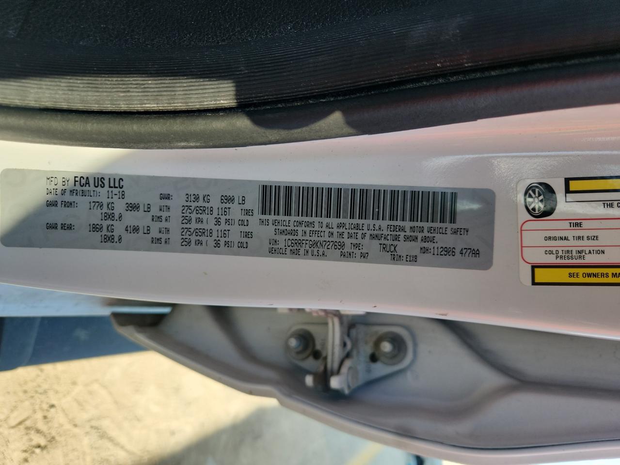 2019 Ram 1500 Big Horn/Lone Star VIN: 1C6RRFFG0KN727690 Lot: 86139255