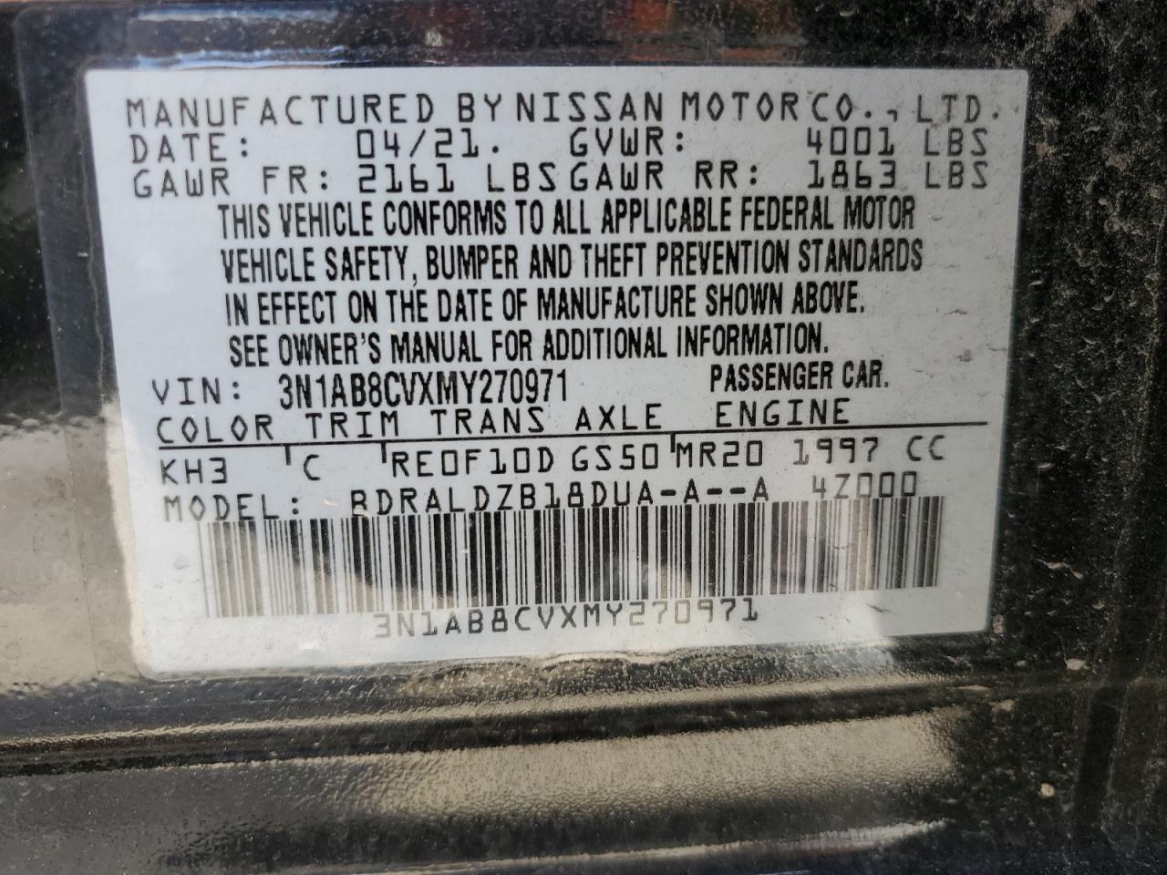 2021 Nissan Sentra Sv VIN: 3N1AB8CVXMY270971 Lot: 84589305