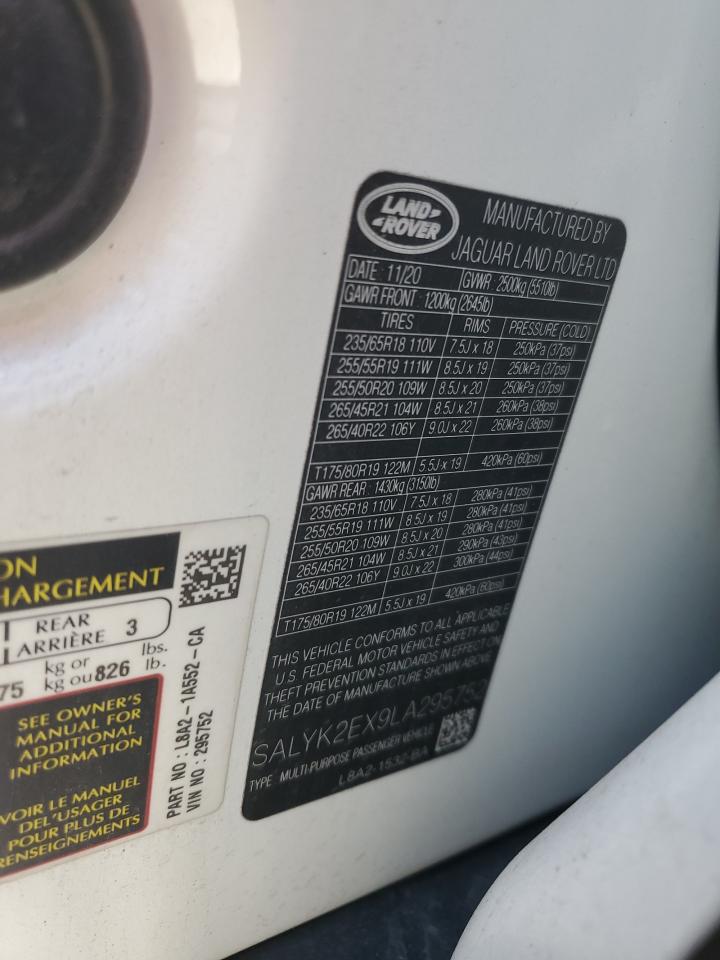 2020 Land Rover Range Rover Velar R-Dynamic S VIN: SALYK2EX9LA295752 Lot: 85078675