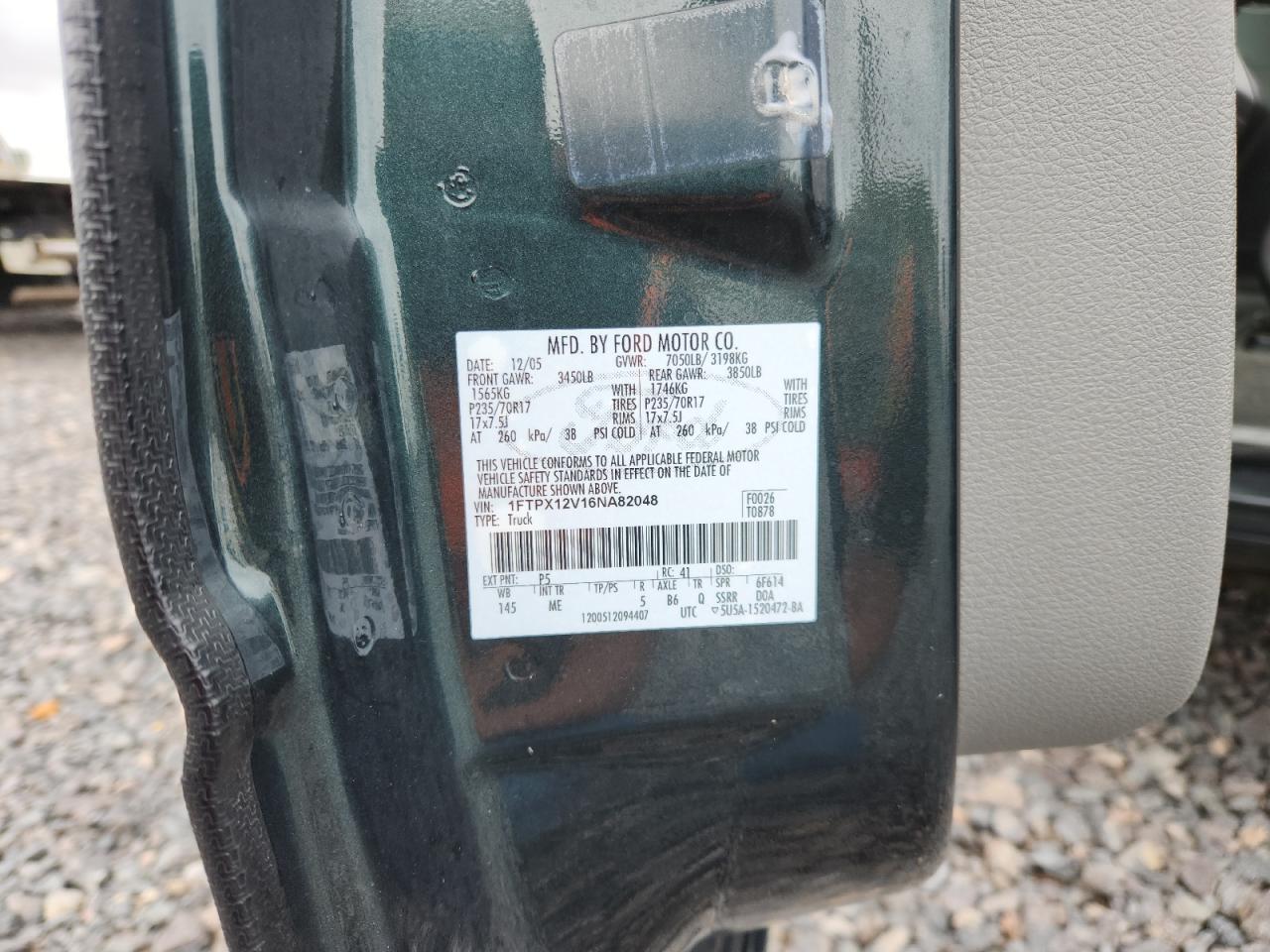 2006 Ford F150 VIN: 1FTPX12V16NA82048 Lot: 82268635