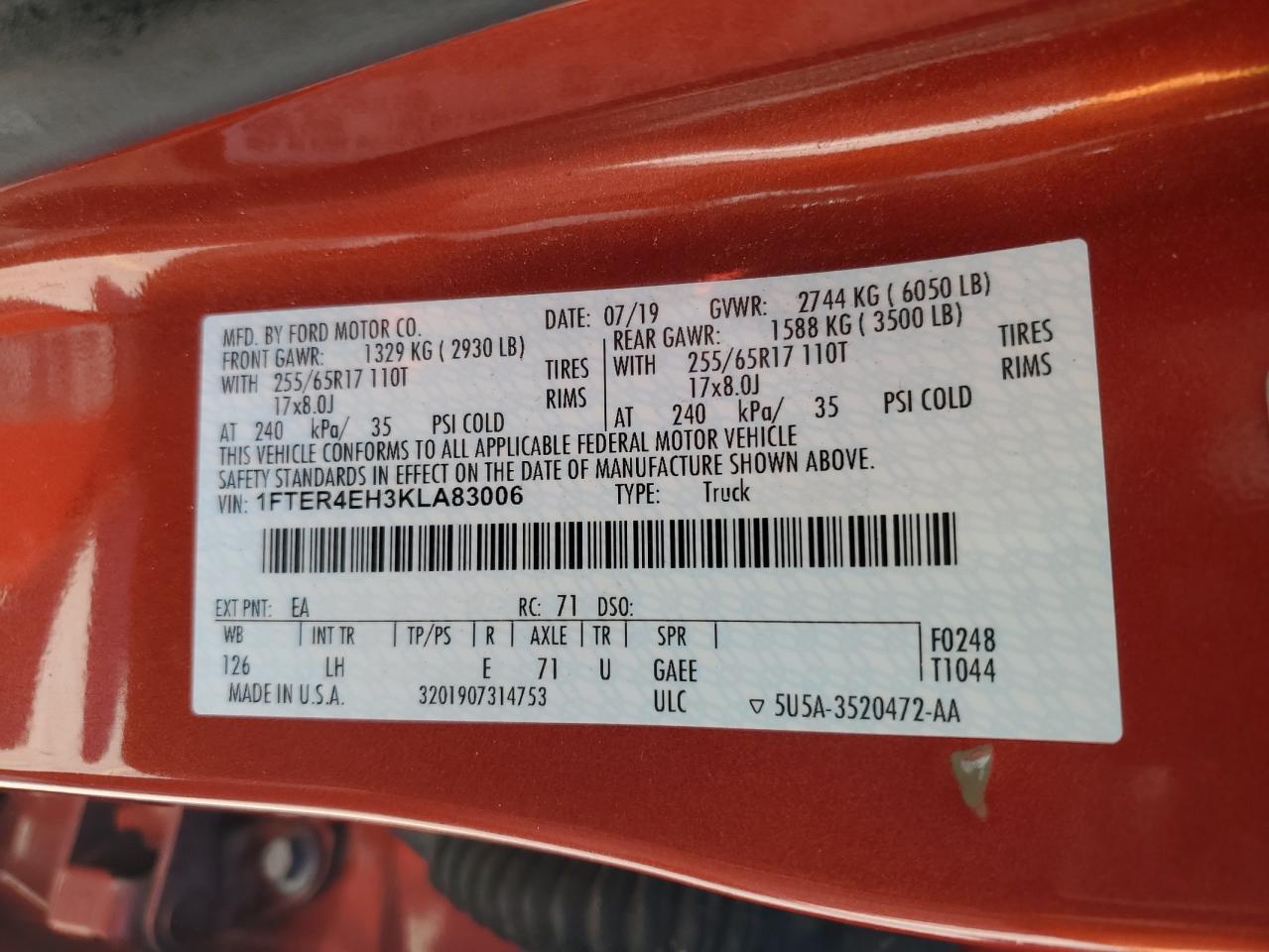 2019 Ford Ranger Xl VIN: 1FTER4EH3KLA83006 Lot: 90645145