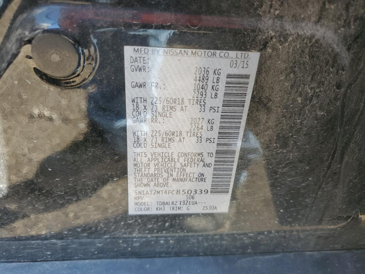 2015 Nissan Rogue S VIN: 5N1AT2MT4FC850339 Lot: 86157845