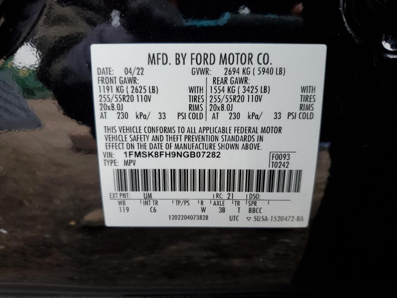 2022 Ford Explorer Limited VIN: 1FMSK8FH9NGB07282 Lot: 82280735