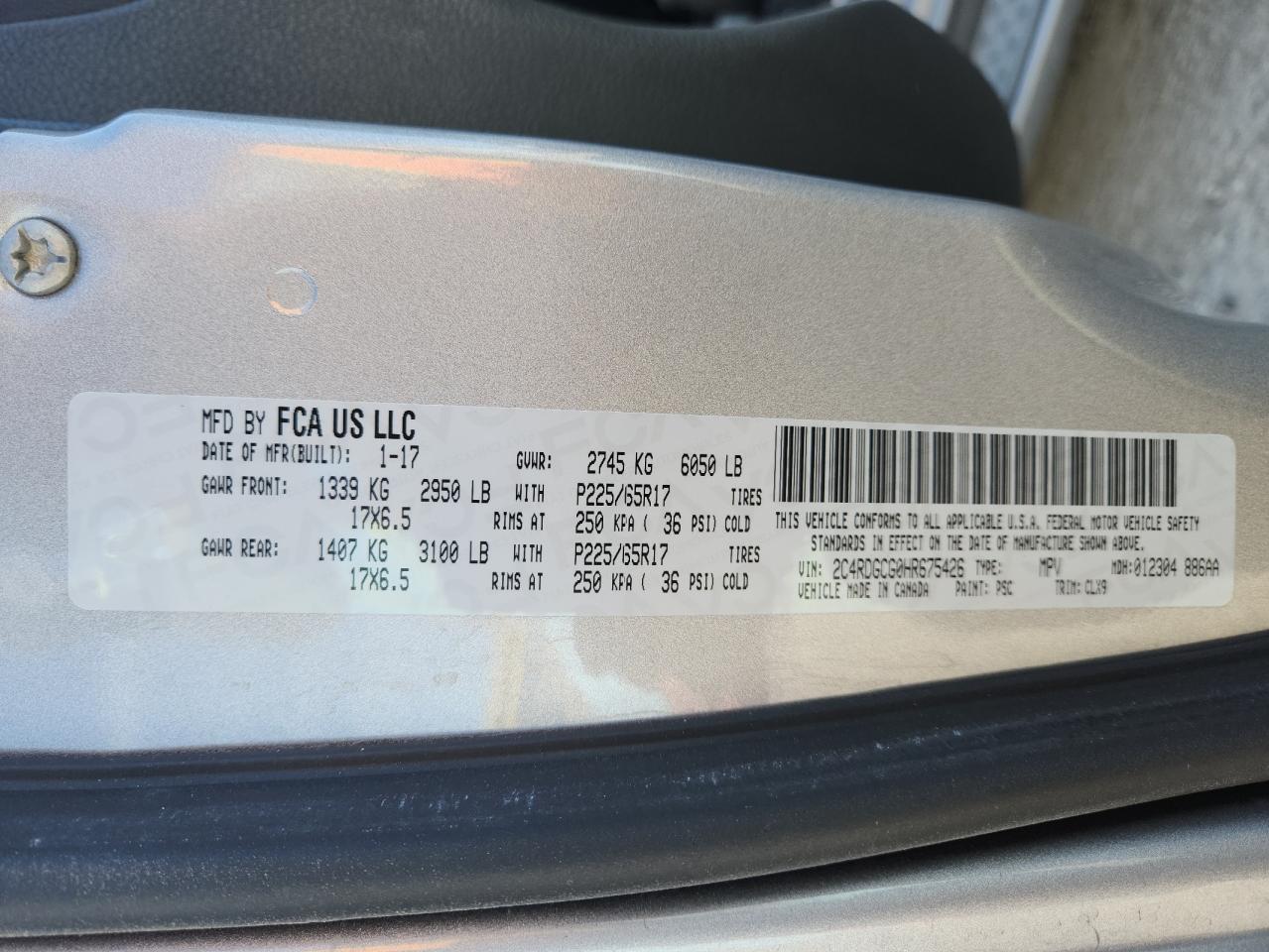 2017 Dodge Grand Caravan Sxt VIN: 2C4RDGCG0HR675426 Lot: 87404615