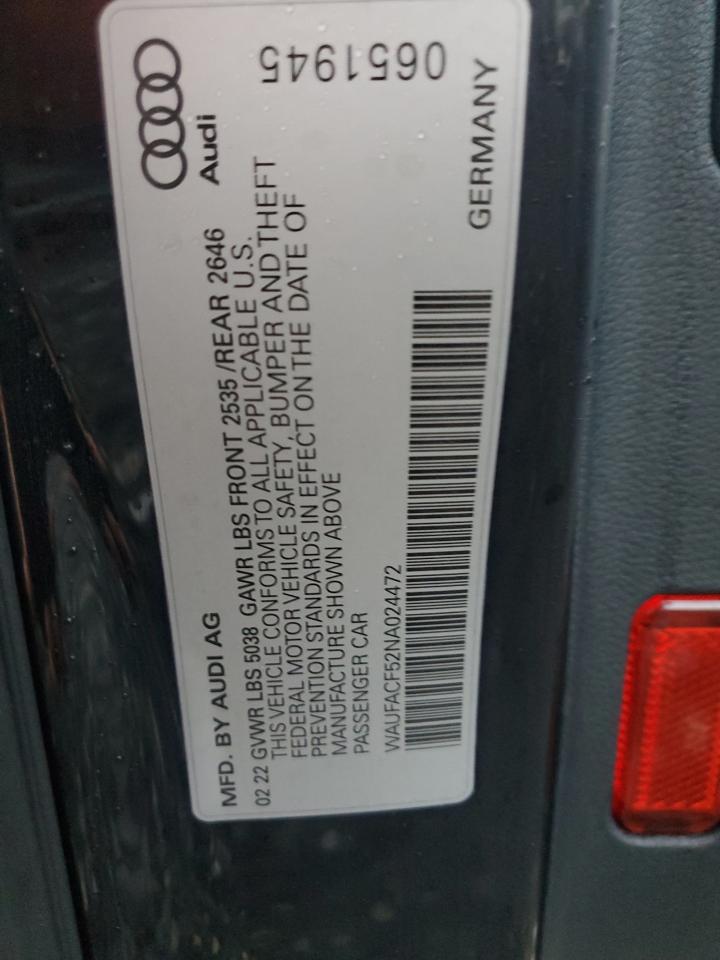 2022 Audi A5 Premium Plus 45 VIN: WAUFACF52NA024472 Lot: 85120145
