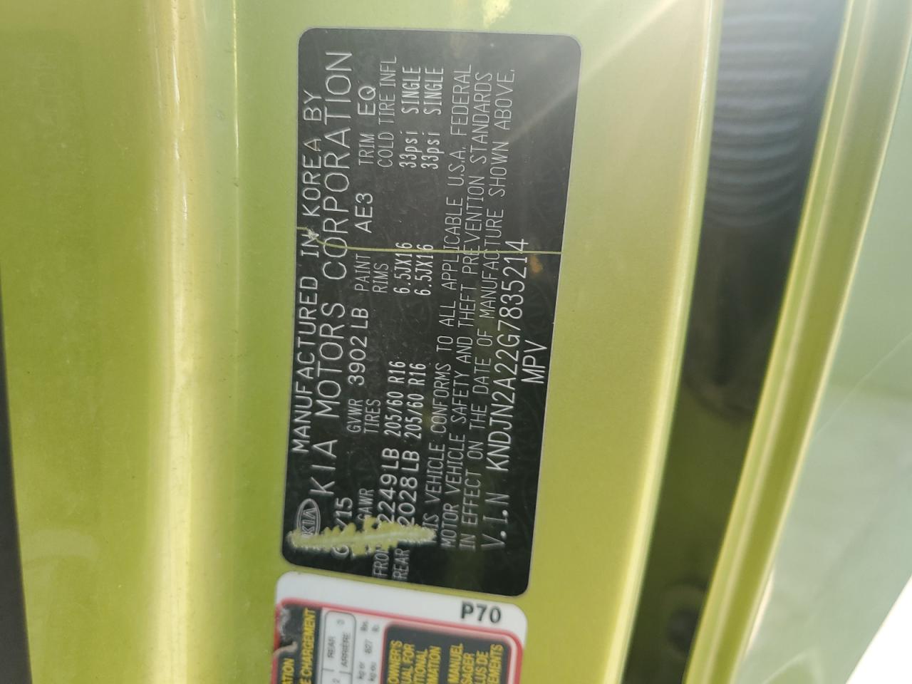 2016 Kia Soul VIN: KNDJN2A22G7835214 Lot: 84564135