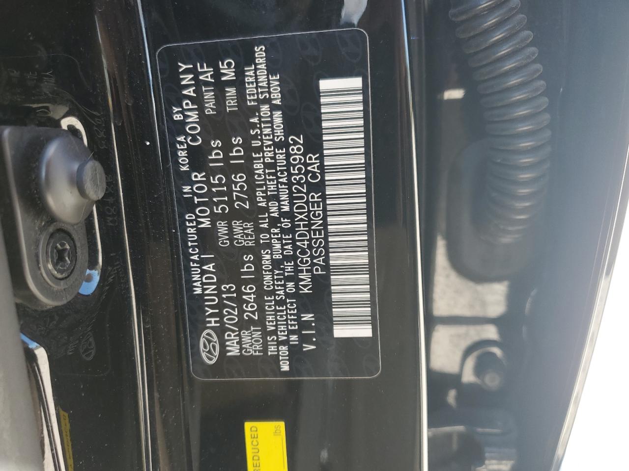 2013 Hyundai Genesis 5.0L VIN: KMHGC4DHXDU235982 Lot: 87003315