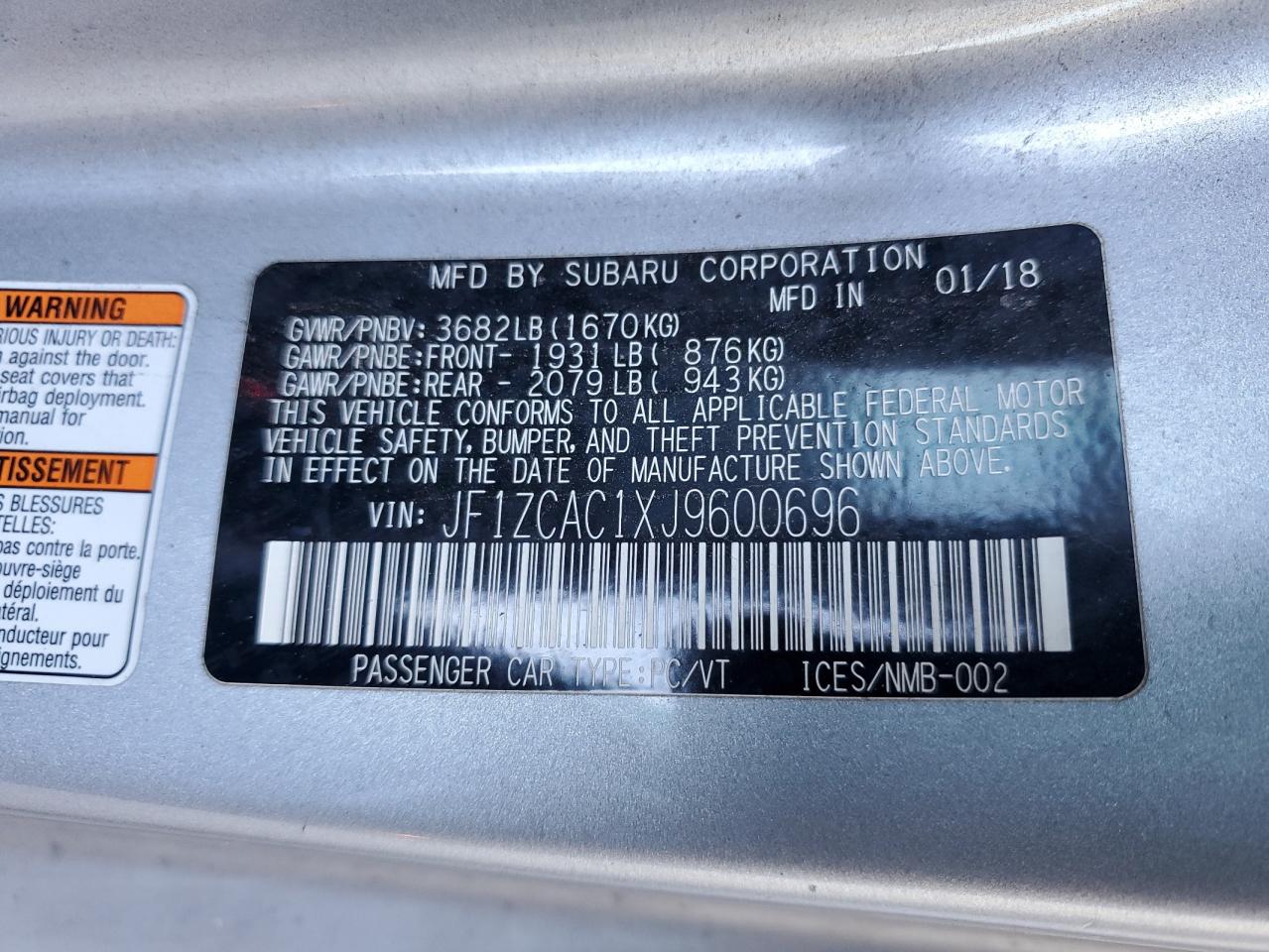 2018 Subaru Brz 2.0 Limited VIN: JF1ZCAC1XJ9600696 Lot: 90372205