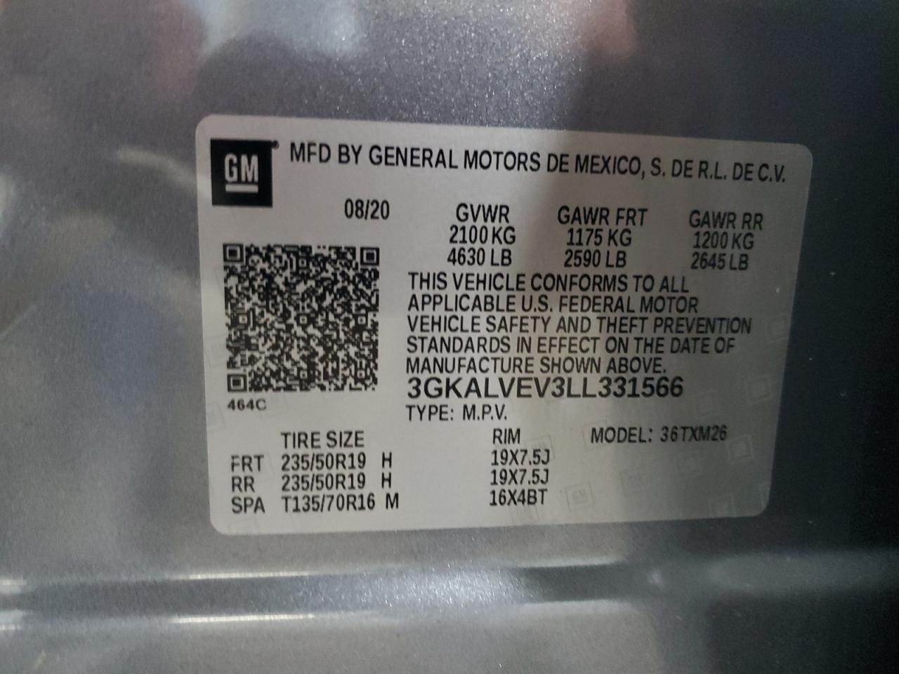 2020 GMC Terrain Slt VIN: 3GKALVEV3LL331566 Lot: 86542115