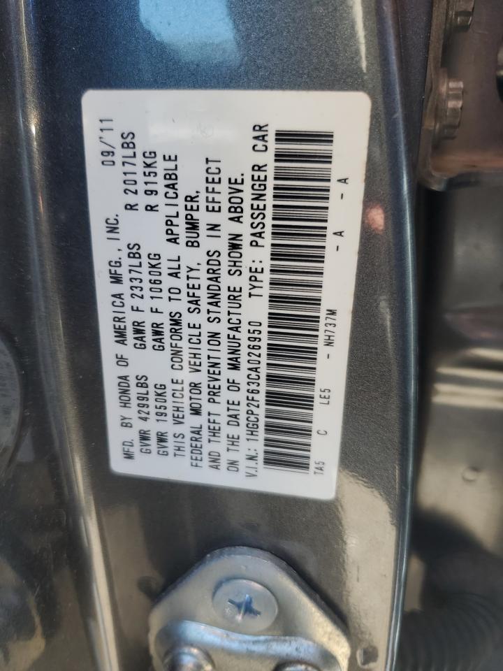 2012 Honda Accord Se VIN: 1HGCP2F63CA026950 Lot: 86137895