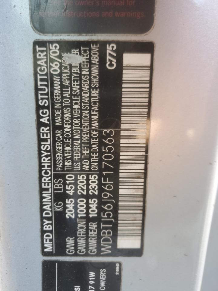 2006 Mercedes-Benz Clk 350 VIN: WDBTJ56J96F170563 Lot: 85546155