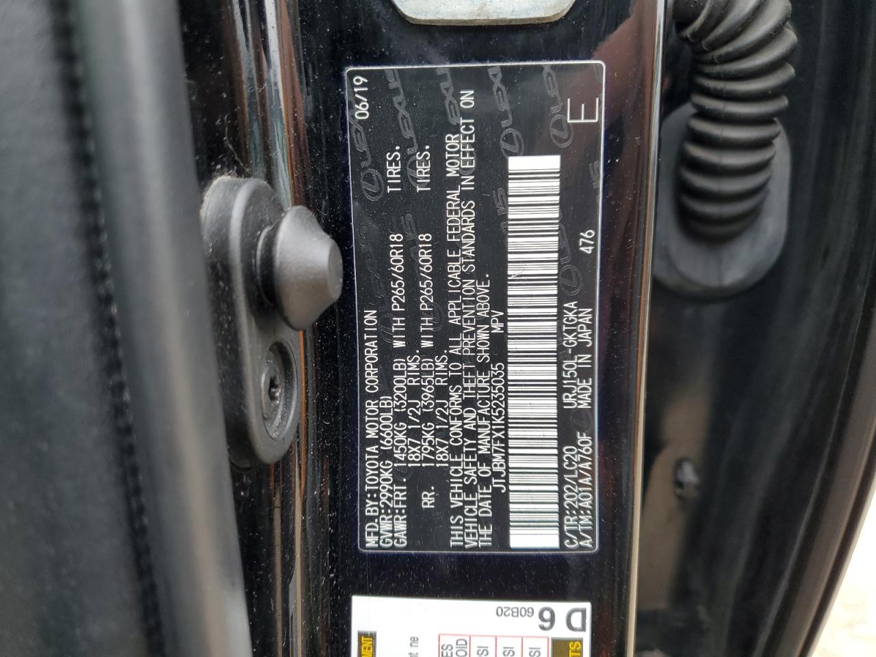 2019 Lexus Gx 460 VIN: JTJBM7FX1K5235035 Lot: 86287015