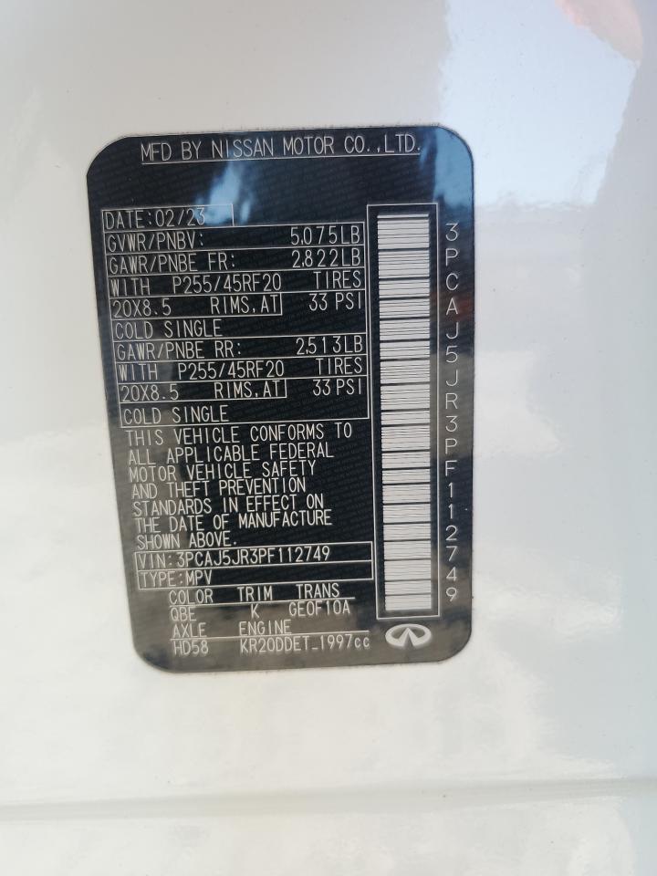 2023 Infiniti Qx55 Luxe VIN: 3PCAJ5JR3PF112749 Lot: 81971975