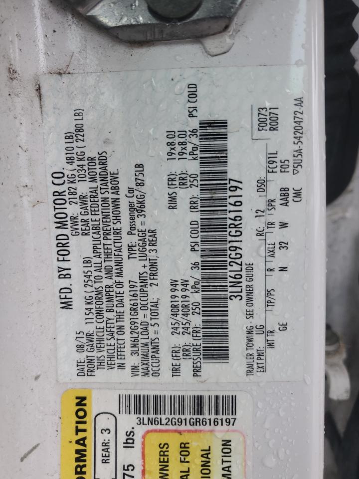 2016 Lincoln Mkz VIN: 3LN6L2G91GR616197 Lot: 82306865