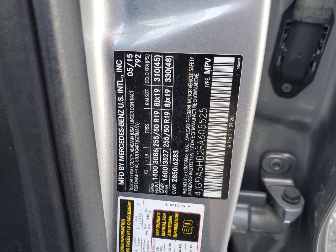 2015 Mercedes-Benz Ml 350 4Matic VIN: 4JGDA5HB2FA605525 Lot: 82680155