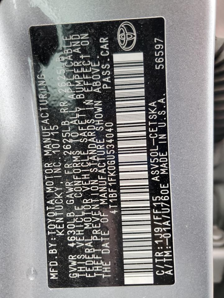 2016 Toyota Camry Le VIN: 4T1BF1FK0GU534040 Lot: 82234825