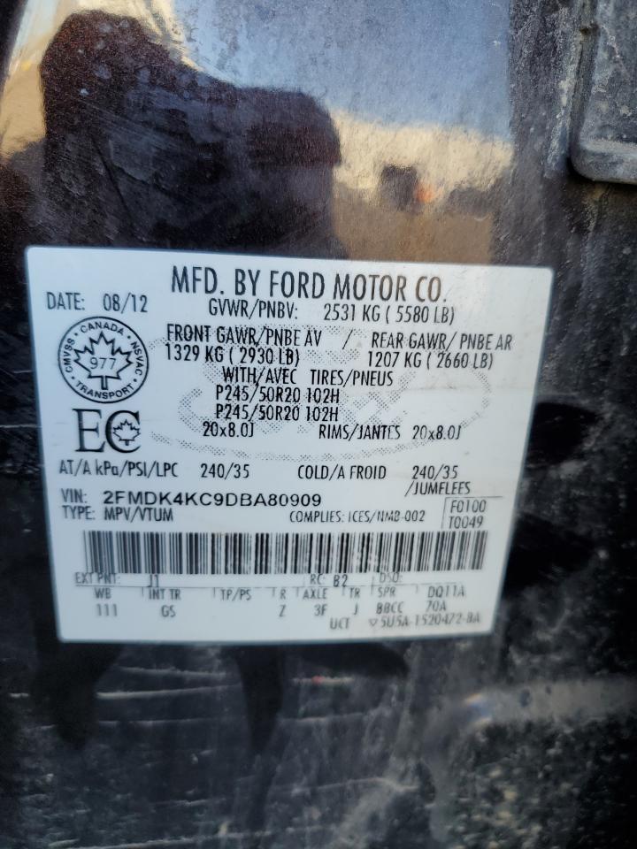 2013 Ford Edge Limited VIN: 2FMDK4KC9DBA80909 Lot: 86164935