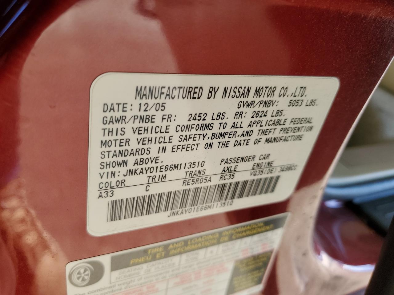 2006 Infiniti M35 Base VIN: JNKAY01E66M113510 Lot: 82269505