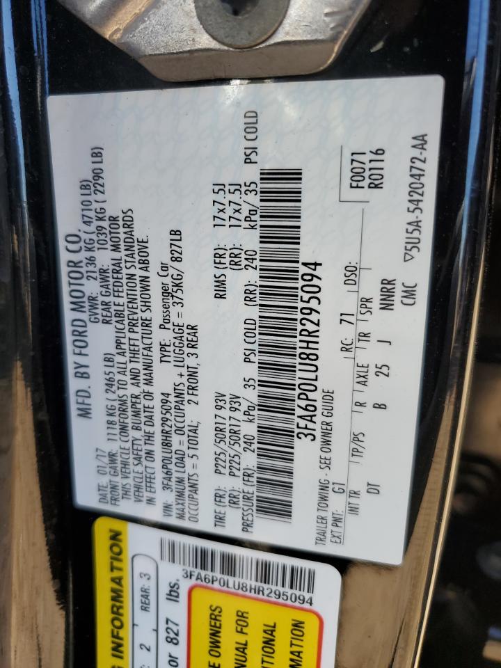 2017 Ford Fusion Se Hybrid VIN: 3FA6P0LU8HR295094 Lot: 82223405